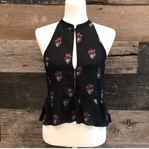 A.L.C. Binx Peplem Black Button Front Top sz 0 xs ALC